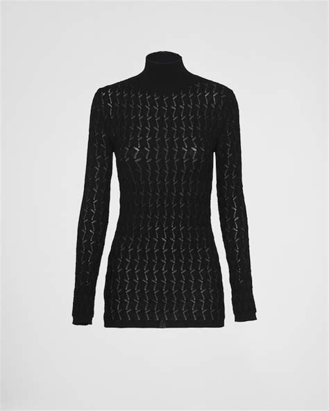 matching black prada turtlenecks|Black Lacy Knit Cotton Turtleneck .